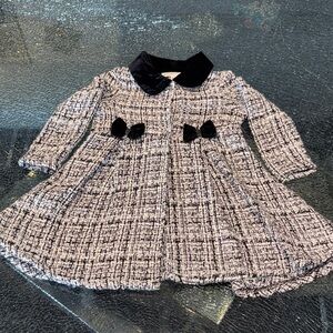 24 months Nannette Black & White Tweed Dress Coat with Velvet Collar and Bows.